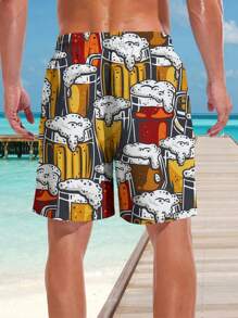 Plus Size Men's Hawaii Style 3D Print Casual Beach Shorts - Quick Dry, Drawstring Waist, Perfect For Summer Outing, Hawaiian