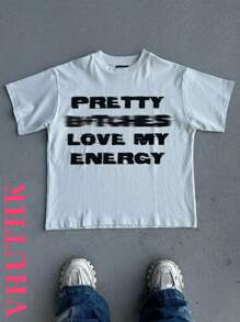VHUTHK (220 Cotton T-Shirt) Men's Summer Round Neck Short Sleeve Casual Cotton With  Print   Y2k  Style - 白色 - 查看 1