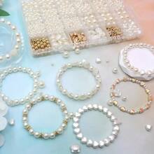 4/6/8/10mm Beads Bracelet Making Kit, DIY Jewelry Making Supplies For Women, For Handmade Necklaces, Bracelets, Pendants, Earrings, Crafts - Beige - View 5