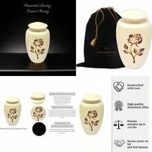 Handcrafted Cream Ivory Cremation Urn - Rose Pattern Luxury Memorial Keepsake With Secure Lid Large - Ivory1 - View 1