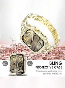 Funda compatible con Apple Watch de 40mm con protector de pantalla compatible con Apple Watch Series 6/5/4/3/2/1, funda brillante con 300 cristales de diamante y cubierta protectora de vidrio templado para 38mm, 40mm, 42mm y 44mm, en color plateado