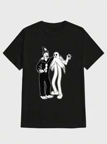 Koko el Payaso y el Fantasma Camiseta Casual Digital Impresa de Puro Algodón Pesado - Negro - Ver 1