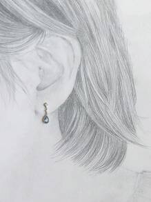 一对优雅简约的海蓝色水晶耳环，银色和金色吊坠，时尚首饰配饰，适合派对、聚会、订婚、婚礼和日常佩戴。 - 銀色 - 查看 5