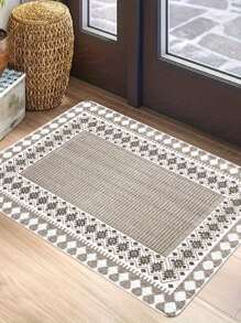 波西米亚风格设计编织地毯，矩形防滑门垫，柔软可洗地毯，短绒，涤纶，适用于客厅、卧室和入口
