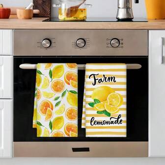 2 Piezas Paños de cocina con estampado de limón, de secado rápido, toalla decorativa para té, decoración de cocina con limón, ideal para regalo de inauguración de la casa, comedor, hogar, boda, banquete, buffet, paños de cocina, artículos de baño y cocina