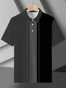 1pc Plus Size Men's Stripe Golf Polo Shirt, Short Sleeve Regular Fit Fashionable Casual Shirt