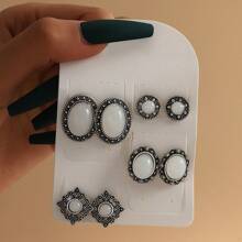 8pcs/Set Seashell And Starfish Elements Vacation Style Earring Set, Gift - Antique Silver - View 1