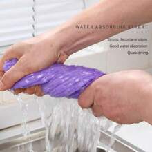 4pcs Thickened Purple Embroidered Square Kitchen Dishcloth, Modern Kitchen Towels, Solid Color Washing Up Cloth, Soft Cleaning Rags, Reusable And Absorbent Kitchen Dishcloths Towels, Kitchen Supplies - Purple - View 3