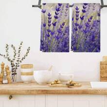 A Set Of 2pcs Dishwashing Towels, Designed With Purple Tulip Patterns, Machine Washable Polyester, Super Absorbent, Heat-Resistant, Suitable For Kitchen And Living Room Decoration, Especially For Hotel Restaurant Decoration And Cleaning