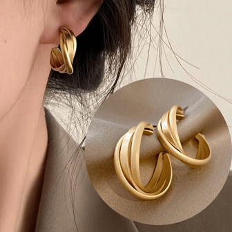 复古奢华金色圆形耳环，女士高端简约金属耳环