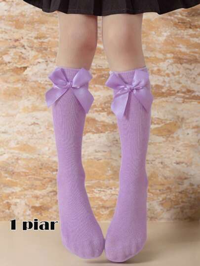 1 Pair Children's Knee High Socks With Bow Decoration, Versatile Throughout The Year, Fashionable Tights