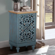 Accent Cabinet With 2 Doors, Distressed Storage Cabinet With Wood Frame And Hollow-Carved Door For Entryway Living Room, Blue