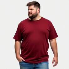 Kit 2 Shirts Plus Size Plain Basic Cotton Round Neck Shirts - 紅白色 - 查看 4