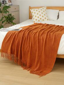 A Knitted Blanket, Nordic Style Rectangular Tassel Office Nap Sofa Blanket, Air Conditioning Blanket, Shawl Cover Blanket, Bed Tail Blanket Suitable For Daily Use - 玉米粒焦糖 - 查看 3
