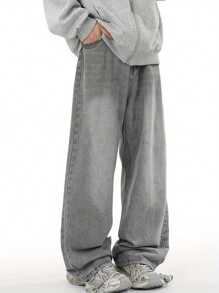 Youth Wide-Leg Light Grey Casual Jeans