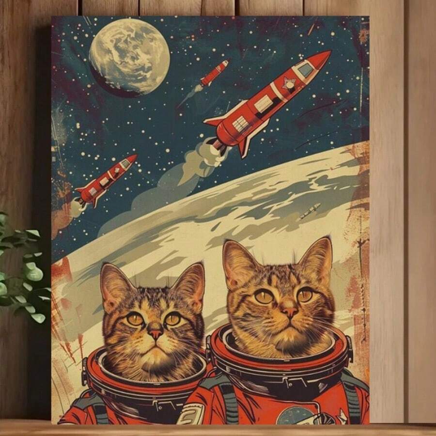 1 Pc Vintage Two Cat Posters Home Room DecorWooden Framed Canvas Painting -  Thickness 2.25cm/0.9inch,Home Gift Decoration, Room Decoration Aesthetic, Wall Decoration Art, Perfect Gift, Autumn And Winter Wall Decoration, Living Room Decoration, Bedroom Decoration, Kitchen Decoration, Entry Decoration, Bathroom Decoration, Direct Wall Painting, High Quality Wall Painting Poster