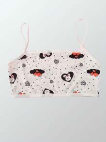 3 peças de cor aleatória Tween Girl Cute Cartoon Bunny Print Camisole Vests, coletes camisola íntimos leves para adolescentes, primavera/verão