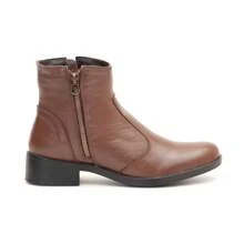 Genuine Leather Ankle Boot Casual Women's Country Bootie Mid Heel Side Zipper Winter - Màu nâu Sô-cô-la - Xem 2