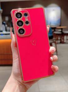 Heart1pc Four-Corner Anti-Fall Electroplated Lovely Minimalist Phone Case - Rose Red - View 2