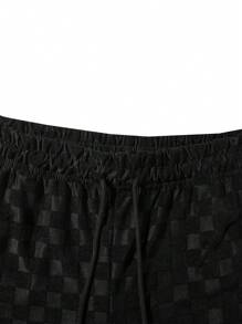 2 件男士休闲纯色提花落肩超大 T 恤和短裤套装，夏季舒适服装 - 黑色 - 查看 7