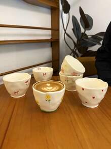1 pièce Tasse à café/lait/jus/dessert en céramique asymétrique avec poignée mignonne, style Ins, idéale pour le petit-déjeuner, le thé de l'après-midi, ou comme cadeau pour la famille et les amis.