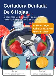 1 pieza Licuadora eléctrica inalámbrica portátil de 400ml, Mezclador de jugo de frutas mini recargable por USB con 6 cuchillas y doble vaso, Licuadora multifuncional, Adecuada para cocina doméstica u exterior, Excelente para hacer verduras, frutas y batidos - Taza doble con tapa. - Ver 5