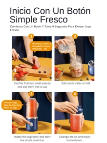 LEVIATECH 1 pieza Licuadora eléctrica inalámbrica y portátil de 400ml, mezclador de jugo de frutas mini recargable por USB con 6 cuchillas y doble vaso, licuadora multifuncional para el hogar o cocina al aire libre, apta para extraer vegetales, frutas y hacer batidos - Taza individual con tapa - Ver 8