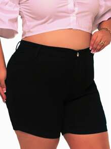 Bermudas Plus Size Sarja Preta Shorts Com Lycla (Elastano)