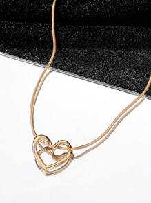 Hatastic 1件极简主义不锈钢链条镂空心形吊坠项链，精致心形设计颈链，女士圣诞礼物 - 金色鏤空愛心項鍊 - 查看 8