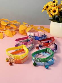 Collar ajustable con cuadros y campanilla para gatos, collar para mascotas estilo cuadros a la inglesa