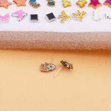 100 piezas de juego de pendientes de esmalte plástico de colores surtidos, estilo minimalista coreano/japonés, sin caja - Multicolor sin caja - Ver 4