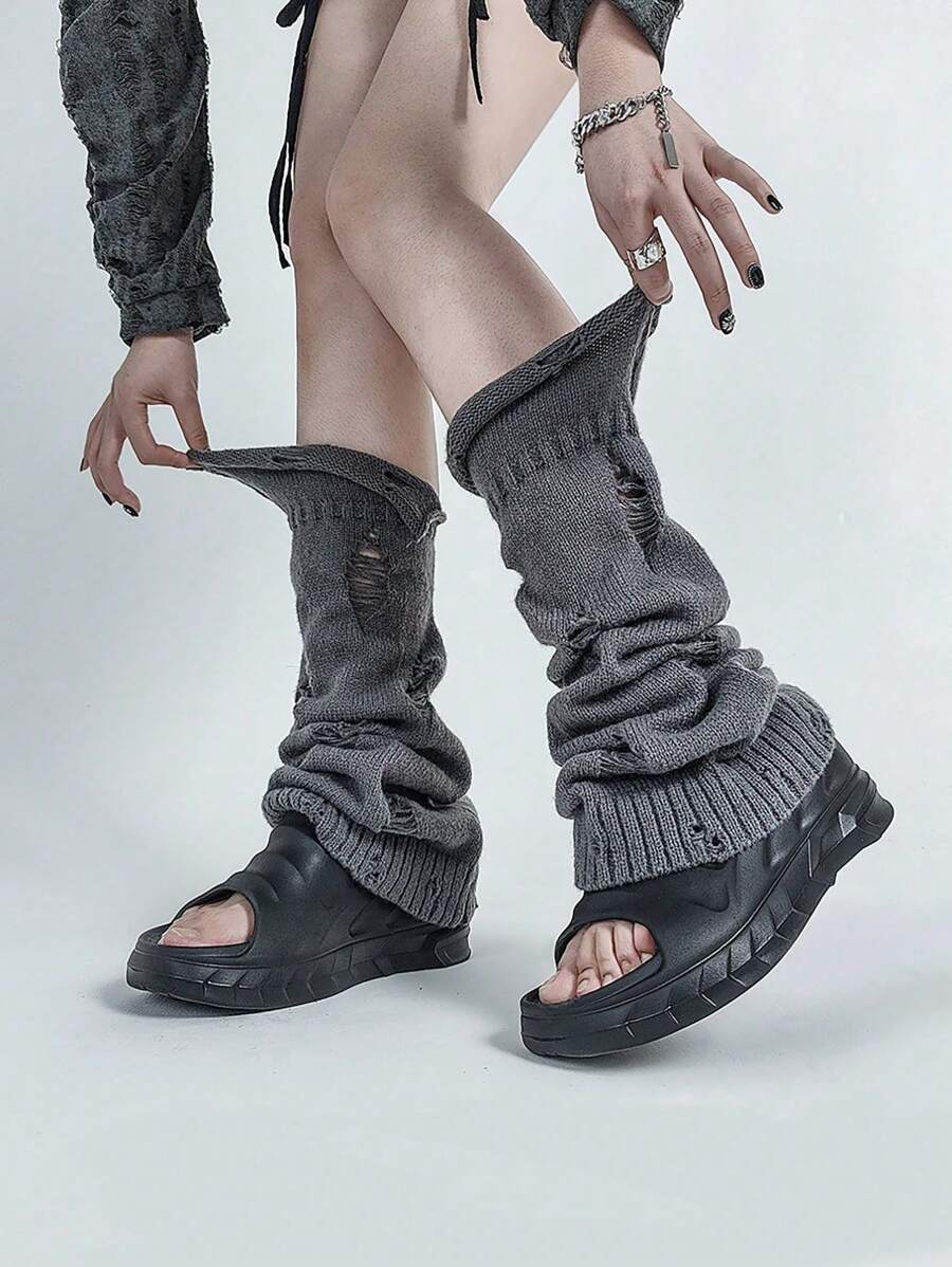 polve Subculture Gray, White, Black Leg Warmers Ripped Baggy Millennium Babe White Leg Warmers, Y2K Style Thick Slouch Leg Warmers For Women, Spring/Summer