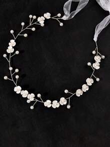 1pc Elegant Floral Pearl Headband/Crown For Girly, Sweet And Wedding Wear - Silver - View 6