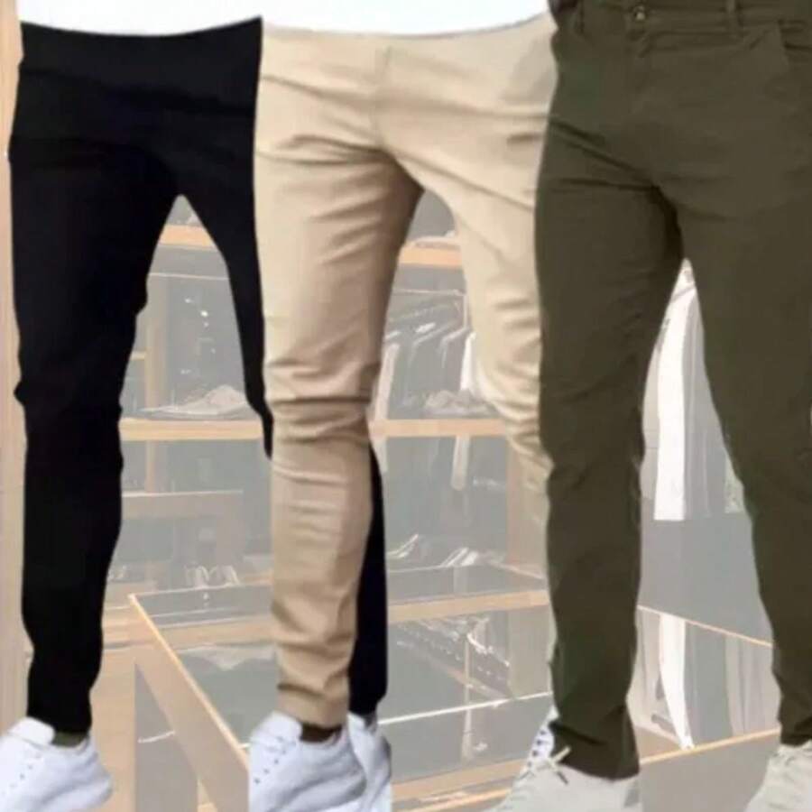 Kit 3 Slim Fit Sport Social Pants Lycra Twill 38 To 48 Premium Line - Multicolor - View 1