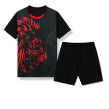 2pcs/Set Personalized Football Jersey Set For Teenage Boys - Customizable Team Name, Number & Logo Print Short Sleeve T-Shirt + Shorts Sports Suit & Casual Wear, Spring/Summer