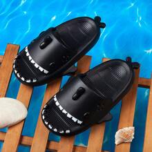 Men's Shark Design Slide Sandals - Open Toe Novelty Slippers With Cushioned Thick Sole, Anti-Slip EVA Material, Suitable For Beach, Pool And Indoor Use - Fashionable Design, Beach Shoes - Black - View 2