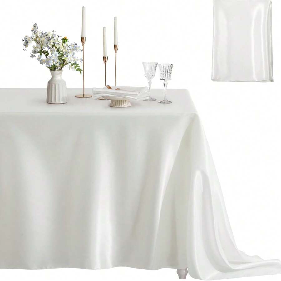 Rectangular White Tablecloth - 145 X 260cm - Stain And Wrinkle Resistant Washable Polyester Tablecloth, Table Runner, Mother's Day Gift, Holiday Decoration, Dining Table Decor, Home Decor, Suitable For Buffet, Dining Table, Coffee Table, Party, Birthday, Cafe, Banquet, Picnic, Barbecue, Indoor, Outdoor And Daily Use Summer Gifts Wedding Beach Back To School School Supplies Room Decor