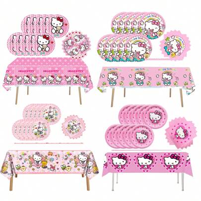 Sanrio Set di 41 pezzi di decorazioni per festa a tema Hello Kitty di Sanrio, inclusi 1 tovaglia, 20 piatti da 7 pollici e 20 tovaglioli da 6,5 pollici a tema rosa Hello Kitty, per decorazione di festa di compleanno
