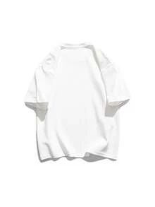 宽松棉质卡通印花 T 恤，独特设计短袖休闲上衣，适合娇小女性 - 白色 - 查看 7