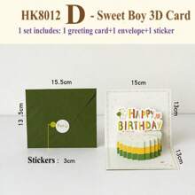 1 Piece, 3D Birthday Cake Greeting Card With Envelope - Birthday Wishes, Suitable For Various Occasions - Wishing Card Suitable For Family And Friends, Simple Style, Congratulations And Celebration Card - Multicolor - View 9