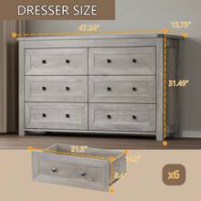 6 Drawers Dresser For Bedroom, Farmhouse Storage Chest Of Drawers, Wood Dresser With Metal Handles, Dressers Organizer Perfect For Bedroom, Living Room, Hallway