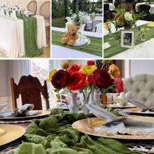 1pc Olive Green Macrame Table Runner, Bohemian Gauze Cheese Cloth Semi-Sheer Runner, Country Style Backdrop For Wedding Arch, Bridal Shower, Versatile Decor