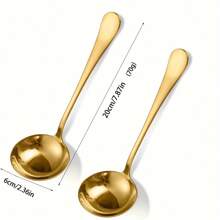 3pcs/Pack High Quality Stainless Steel Thick Long Handled Soup Spoons, Ramen Soup Ladles, Deep Drink Soup Spoons, Large Cooking Spoons, Suitable For Ramen/Soup/Hot Pot/Stirring, Etc. (Silver/Gold, 7.87 Inches)