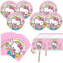 Sanrio Sanrio 41 Pcs Hello Kitty Party Decoration Hello Kitty Pink Kitty Including 1pc Tablecover 20 Pcs 7 Inches Plates And 20 Pcs 6.5 Inches Napkins Theme Birthday Party Decoration Favor Sets