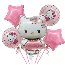 Sanrio 5pcs Sanrio Hello Kitty Party Supplies, 18 Inches Round Aluminium Balloons For Hello Kitty Birthday Party Decorations,Hello Kitty Theme Party Decorations,Hello Kitty Balloons,Hello Kitty Aluminium Balloons