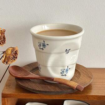 1 pezzo Tazza da caffè in ceramica con fiore blu vintage, design unico asimmetrico, adatta per uso quotidiano e per il ritorno a scuola