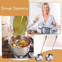 3pcs/Pack High Quality Stainless Steel Thick Long Handled Soup Spoons, Ramen Soup Ladles, Deep Drink Soup Spoons, Large Cooking Spoons, Suitable For Ramen/Soup/Hot Pot/Stirring, Etc. (Silver/Gold, 7.87 Inches)