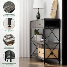 Credenza Recibidor,Credenza con Cajones,Credenzas Modernas,con 2 Cajón de Tela y Estantes Dobles,Usado para Credenza para Salones,Pasillos,Grande100*30*80 CM(Gris) - Gris - Ver 5
