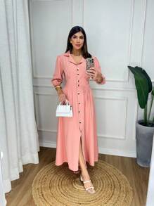 Midi Shirt Dress - Màu Cam san hô - Xem 3