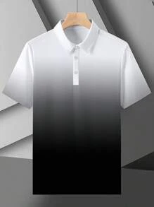 1pc Plus Size Men's Fashion Casual Collared Shirt With Button Details - 100% Polyester Polo Collar Top With Slight Stretch, Knitted Fabric, Regular Fit - Summer Golf Casual Chic Polo Shirt